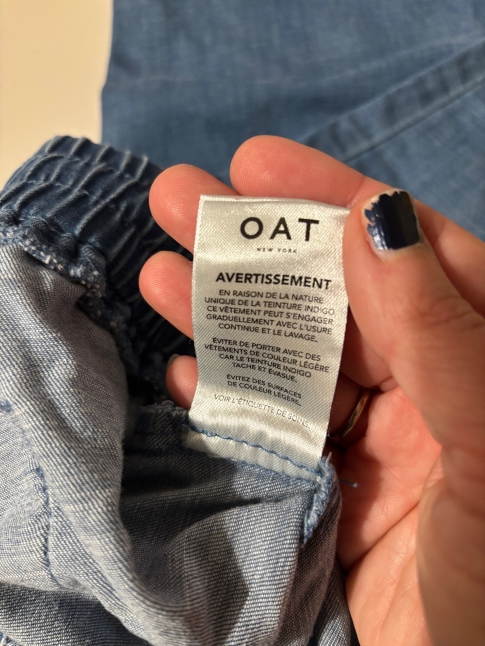 Oat New York Indigo Chambray Denim Joggers Size Medium Model Off Duty Soft Drape - Picture 9 of 12